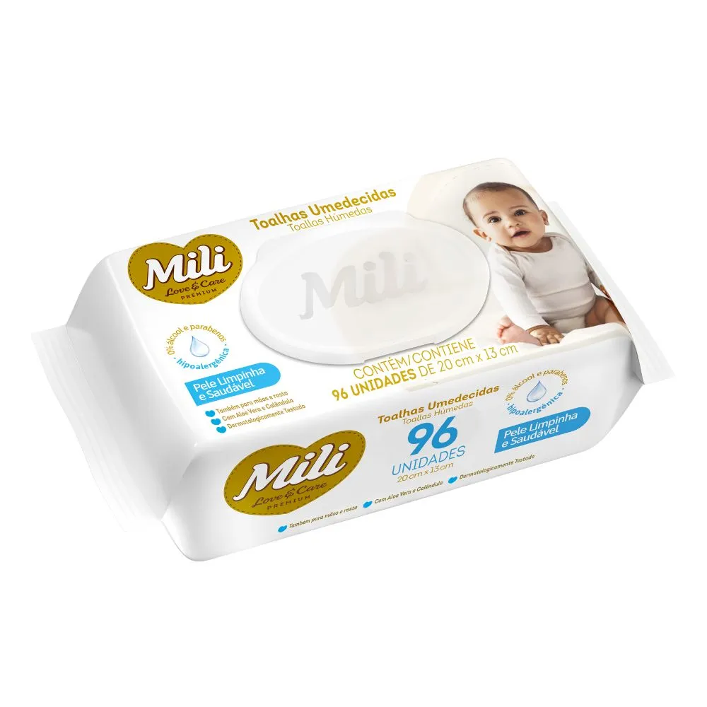 Toalha Umedecida Mili Love E Care 96 Unidades